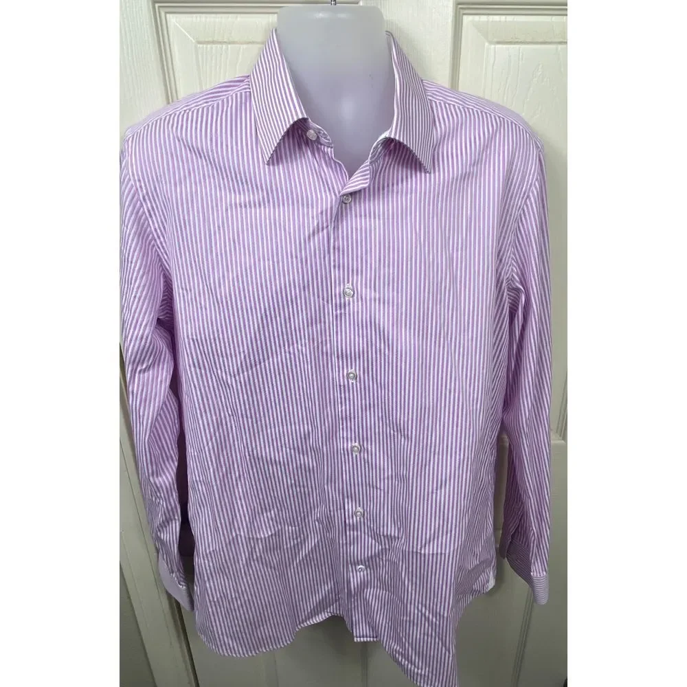 Robert Graham Knowledge Wisdom Truth Purple Striped Button Down Dress Shirt 16.5